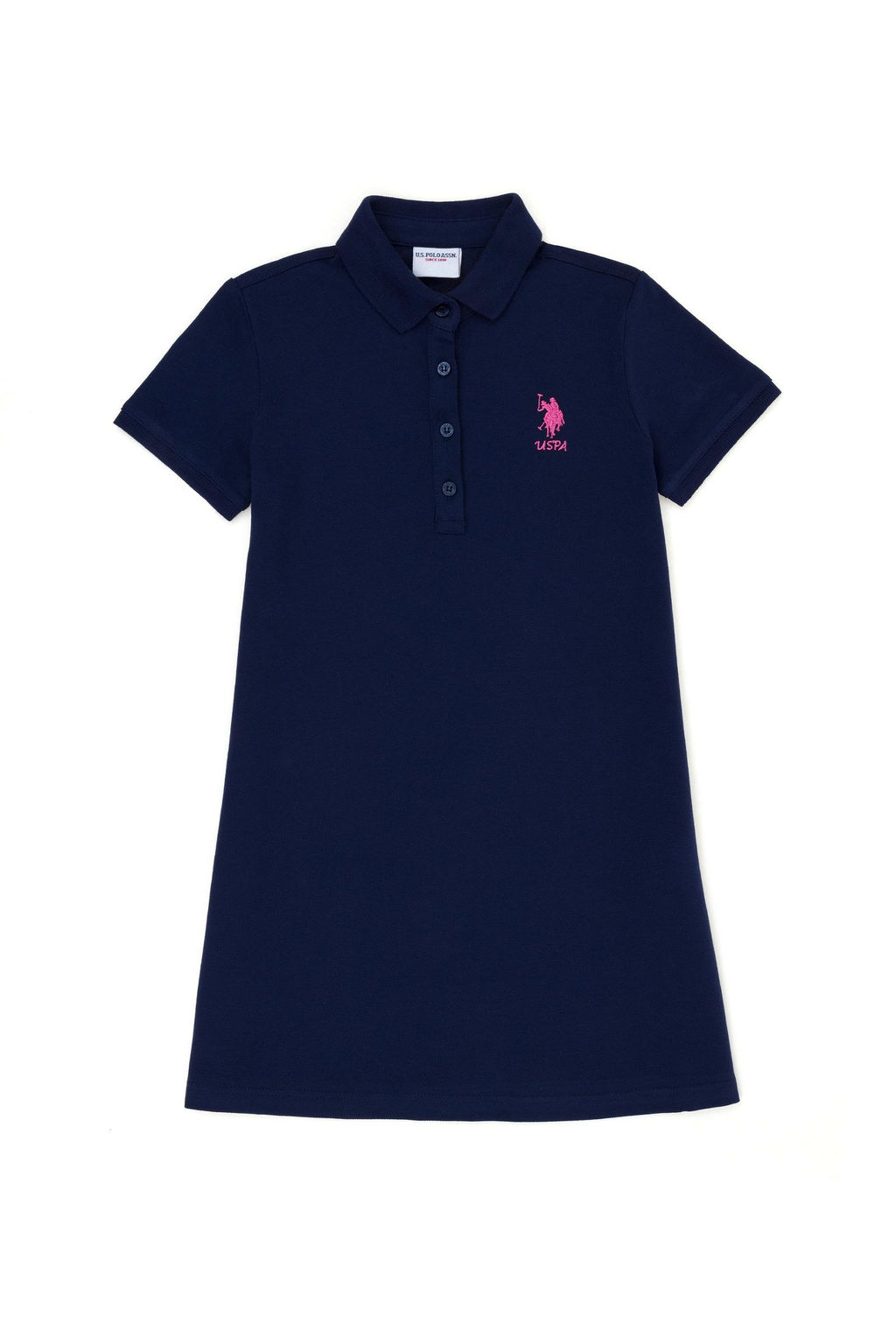 Темно-синее трикотажное платье с короткими рукавами для девочки - U.s. polo assn фото 4