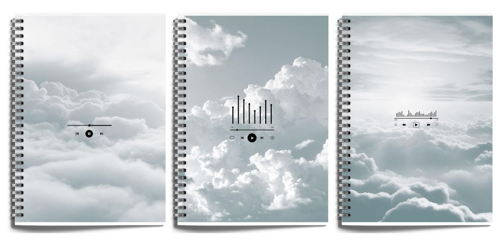 Тетрадь 80 л. А4 клетка, на гребне, LOREX SOUND IN CLOUDS офсет, мелованный картон, soft touch, запечатка форзаца