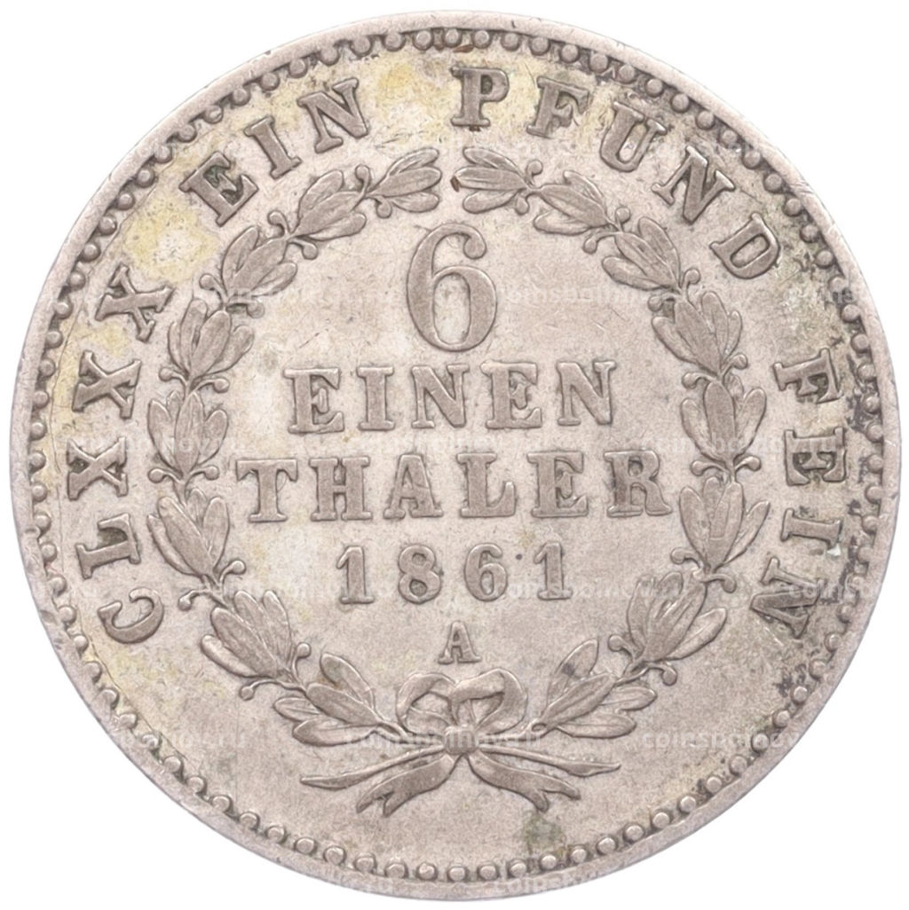 Монета 1/6 талера 1861 года А Ангальт-Бернбург