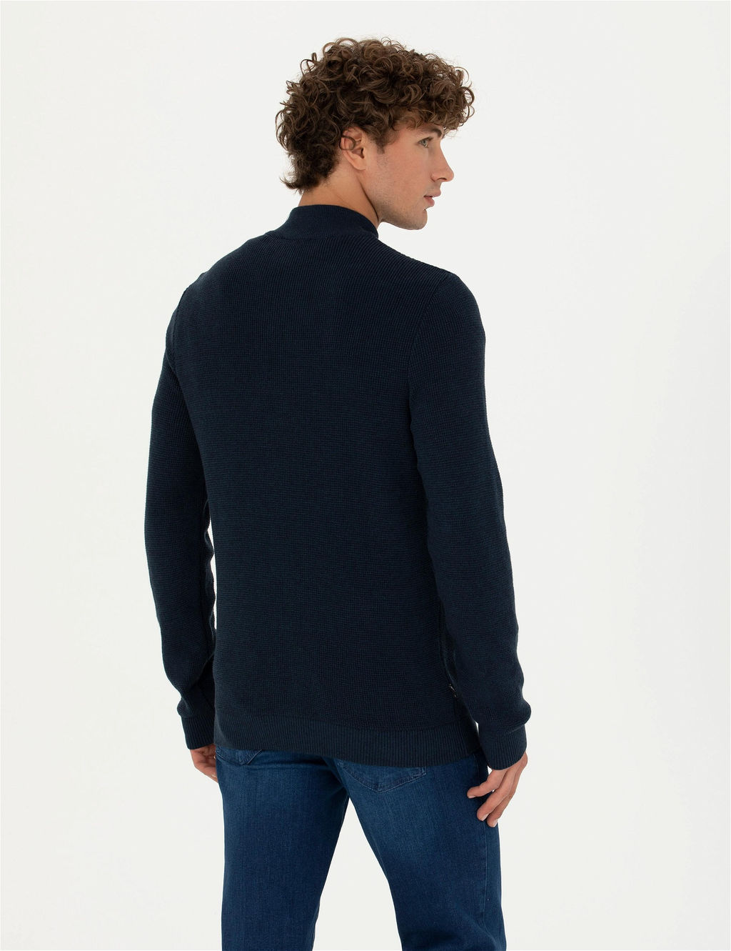 Lacivert Melanj Slim Fit Fermuarl_ Triko H_rka