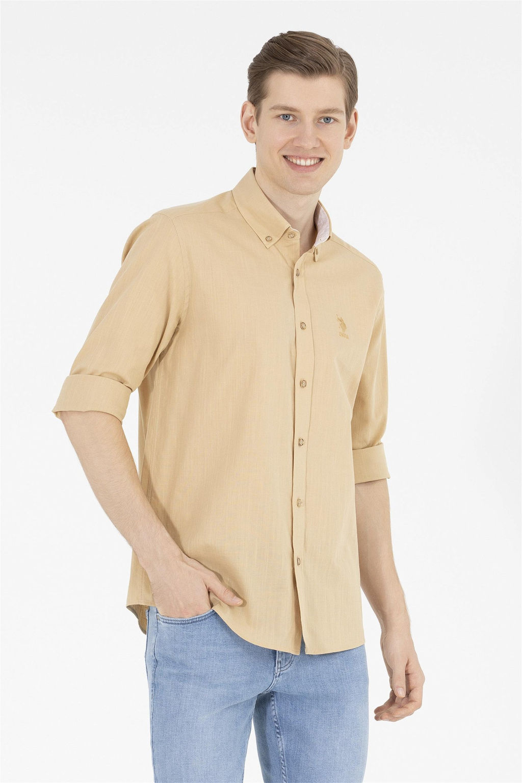 U. S. Polo Assn Мужская рубашка светло-коричневого цвета с длинным рукавом - U.s. polo assn фото 9