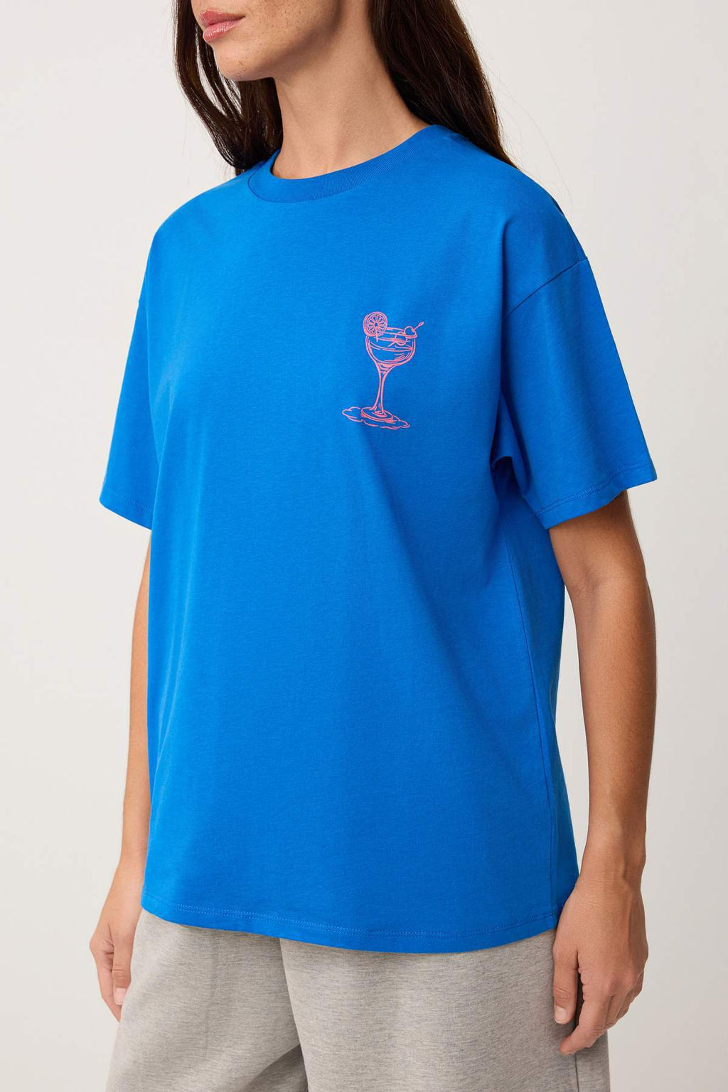 Indigo Slogan Oversize Bisiklet Yaka Dusuk Kol K?sa Uzun Tok %100 Pamuk Orme T-Shirt TWOSS26TS00251 - Trendyolmilla фото 4