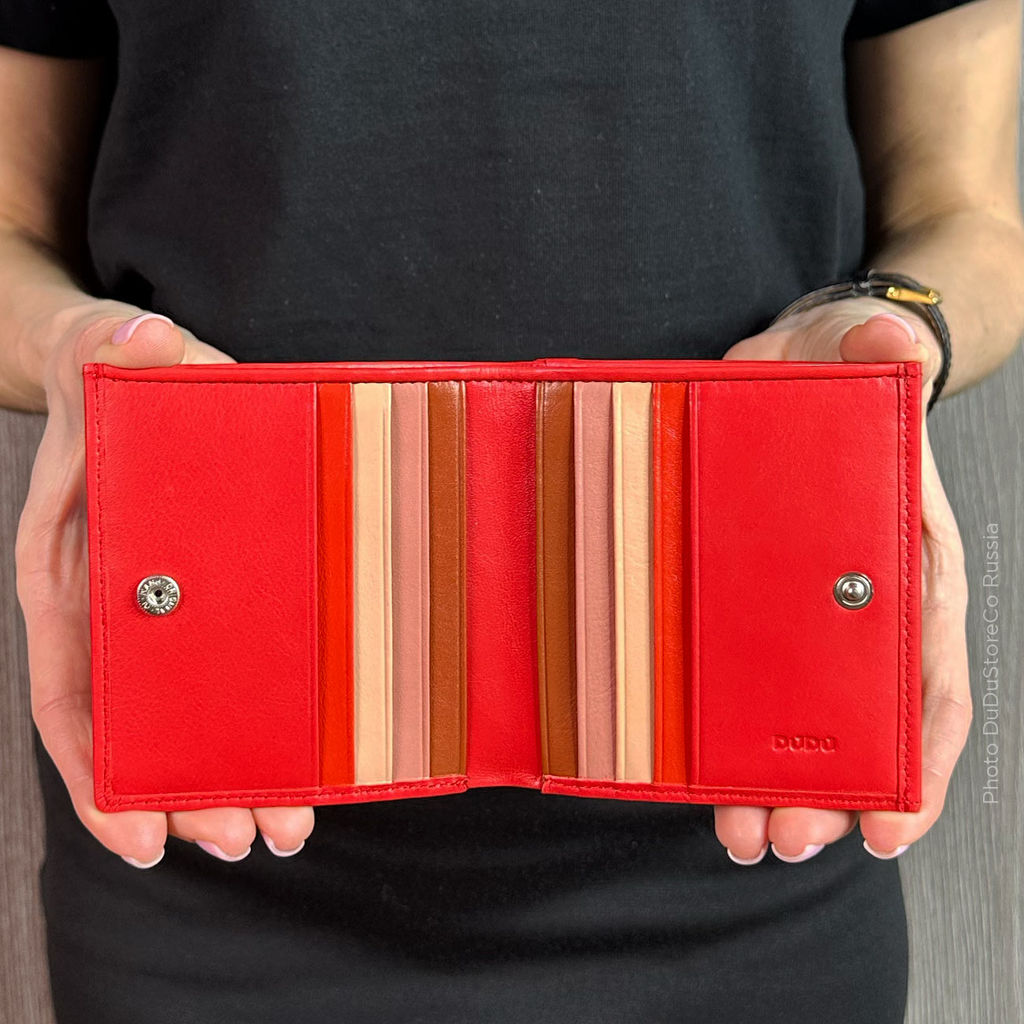 Итальянский кожаный кошелек DuDu серии Flavio | огненно-красный - Dudubags фото 6