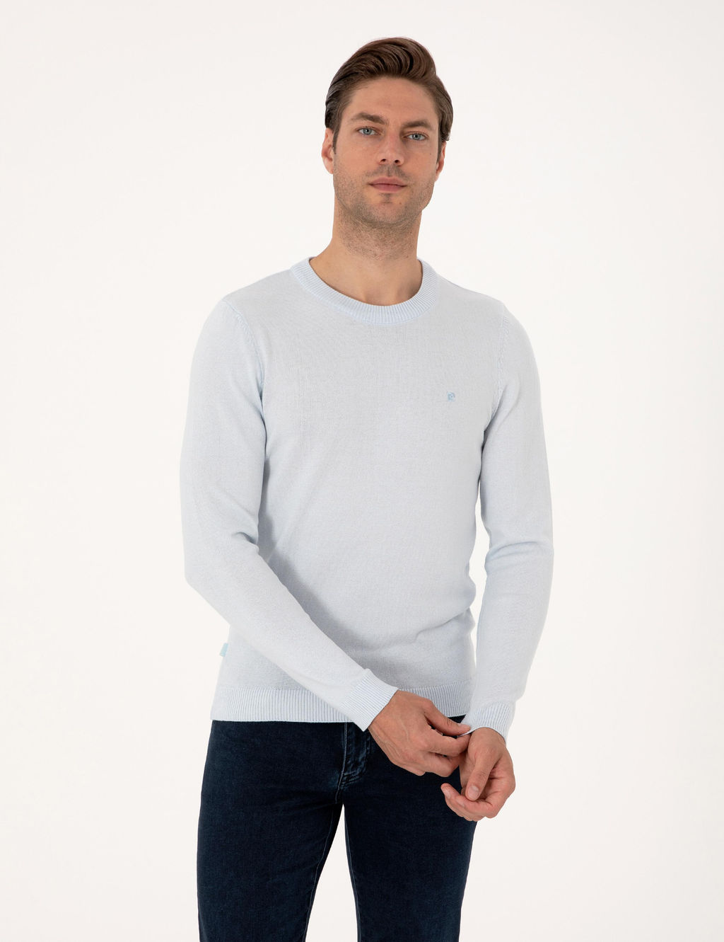A__k Mavi Slim Fit Bisiklet Yaka Basic Triko Kazak - Pierre cardin фото 3