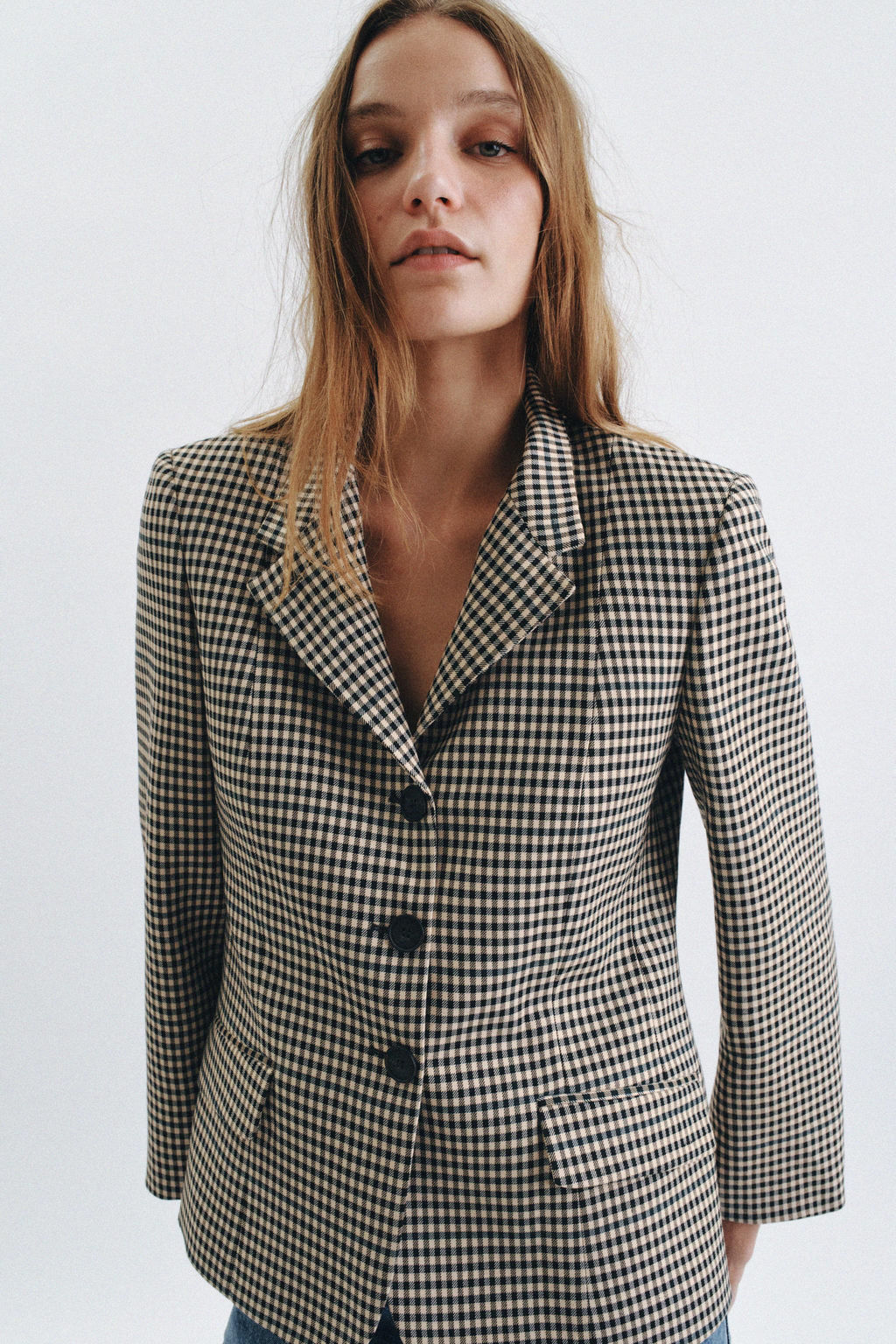 BLAZER CUADROS CUELLO COMBINADO ZW COLLECTION / Marr?n - Zara фото 4