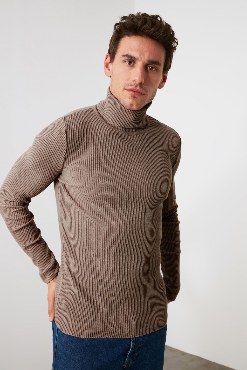 TRENDYOL MAN Lacivert Slim Fit Pamuklu Bal?kc? Yaka Fitilli Orgu Kazak TMNAW20MG0031 - Trendyolmilla фото 42