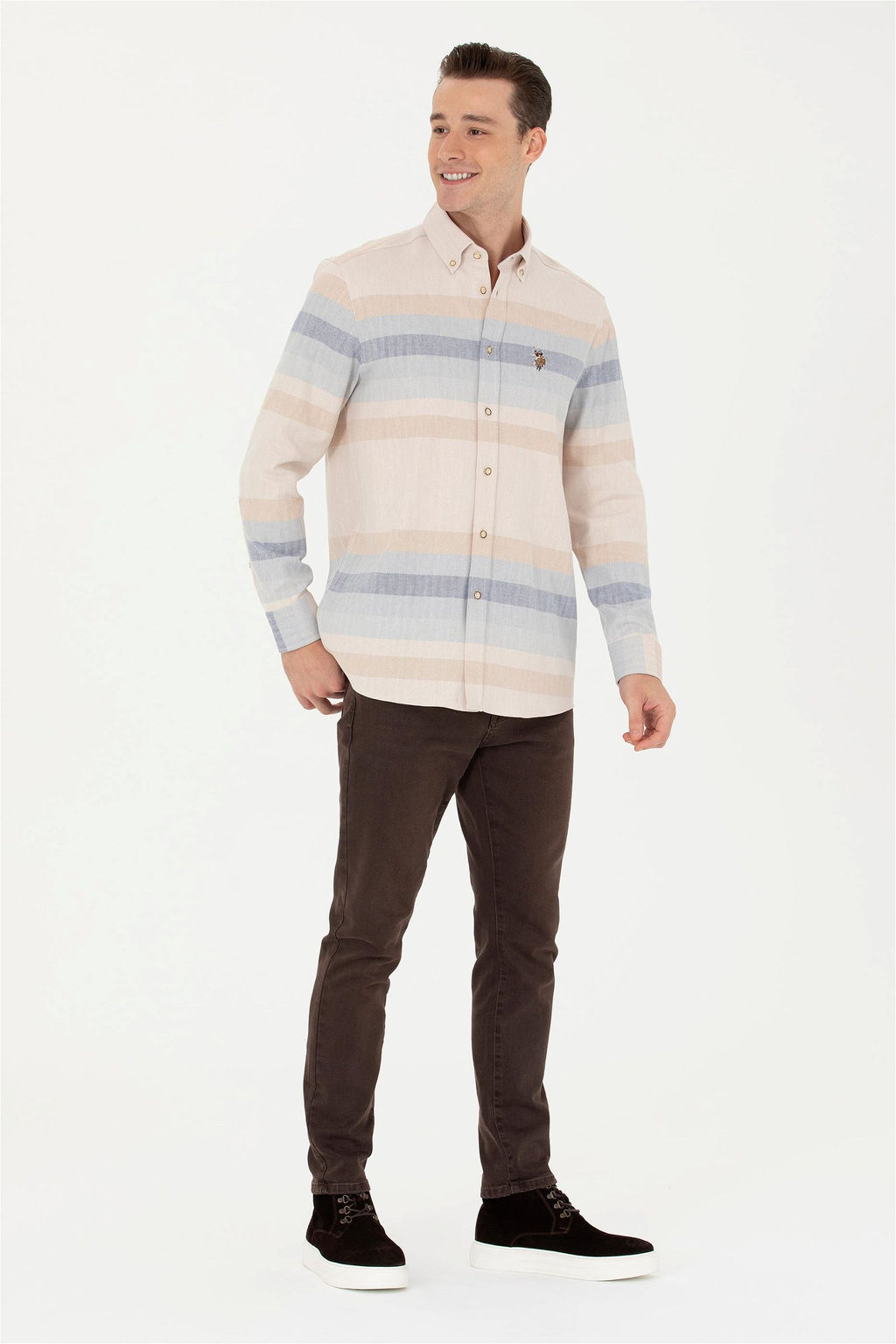 U. S. Polo Assn Мужская рубашка светло-коричневого цвета с длинным рукавом - U.s. polo assn фото 4