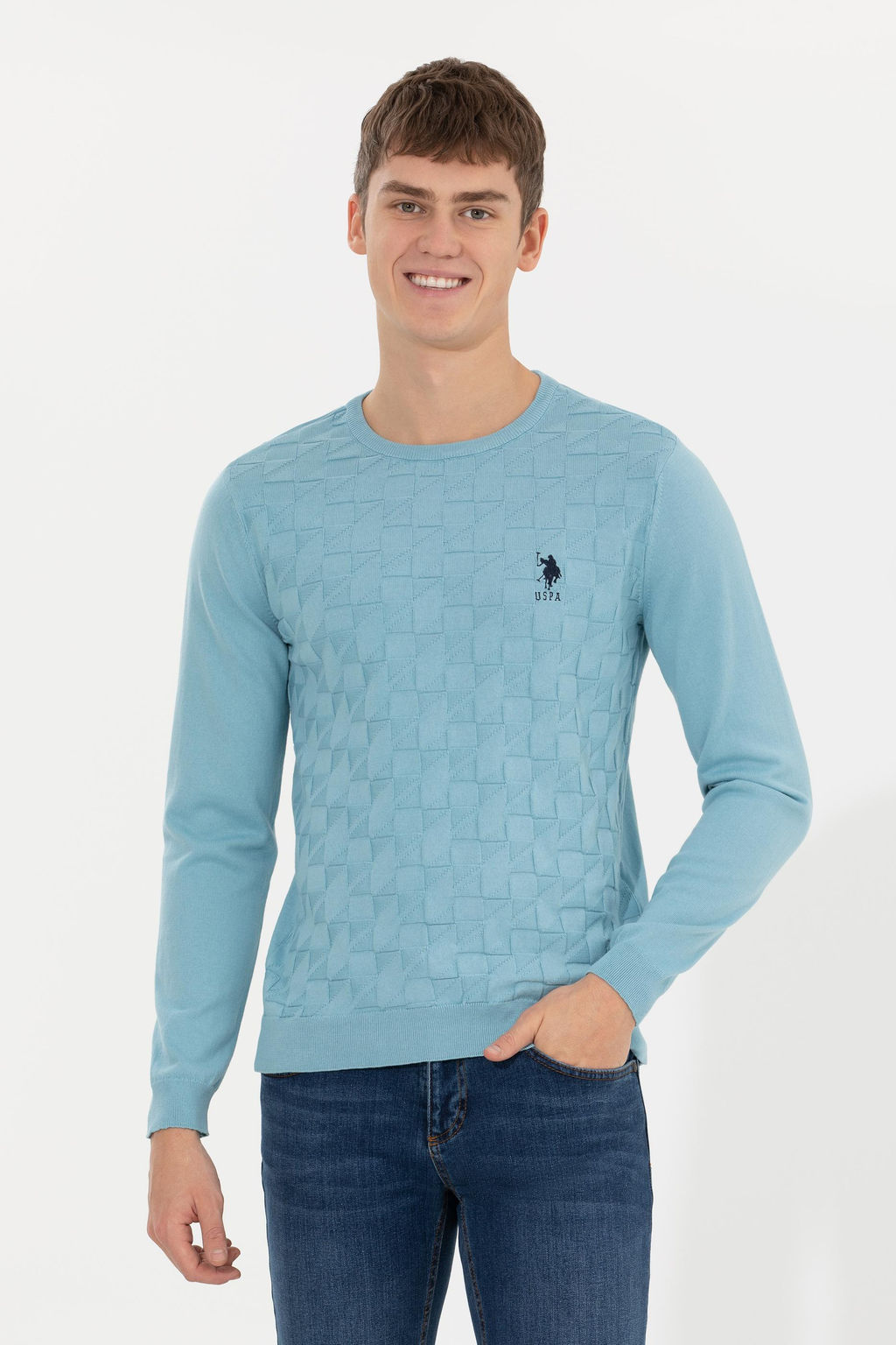 Мужской синий трикотажный свитер Basic - U.s. polo assn фото 15