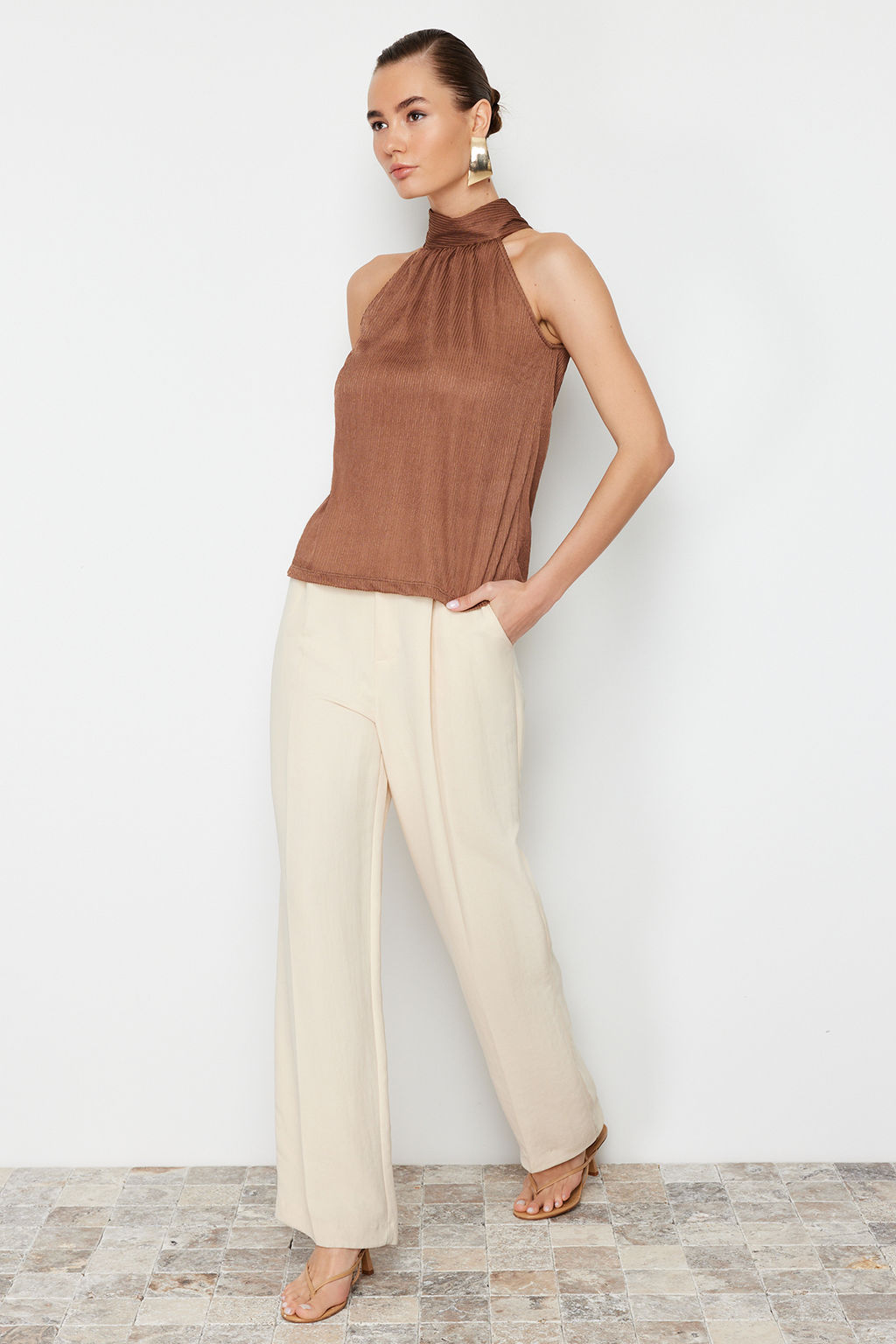 Trendyolmilla Mint Regular/Normal Kal?p Dik Yaka Fit Pilise Esnek Orme Bluz TWOSS23BZ00952 фото 7