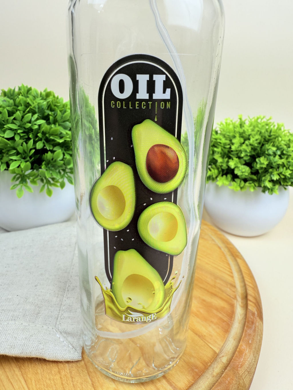 Цена за 2 шт. Бутылка цилиндр с кнопочным дозатором для масла/соусов,Oil collection с авокадо,330 мл 01950-00527