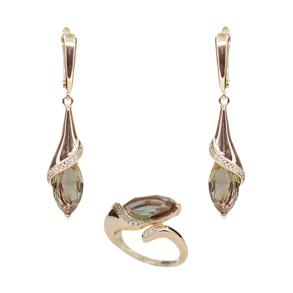 Комплект "Султан-12", султанит, покрытие под золото, размеры кольца: 20