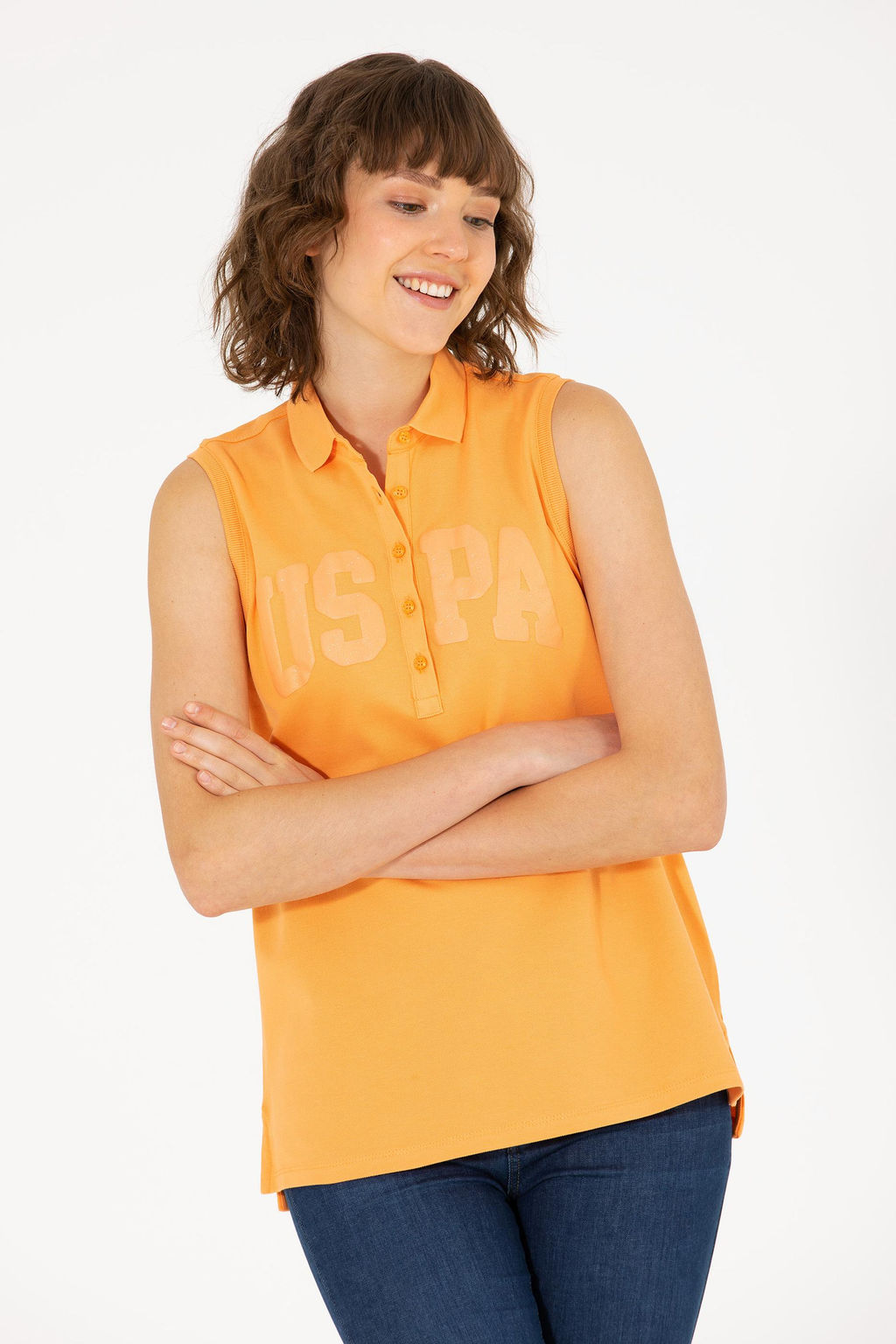 Женская оранжевая футболка с воротником-поло - U.s. polo assn фото 17