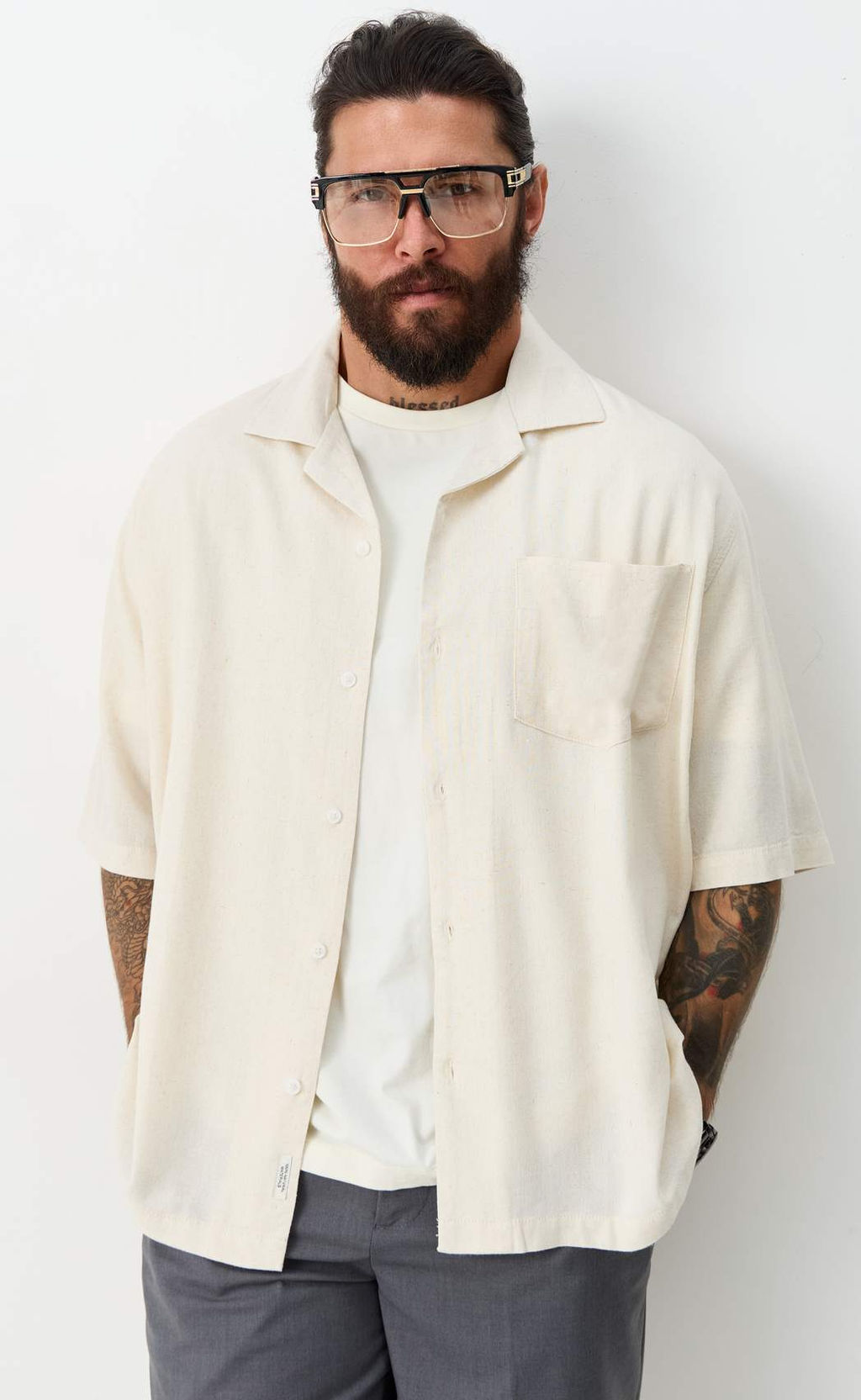 Рубашка к/р лен F611-0423 beige - Fine joyce фото 10