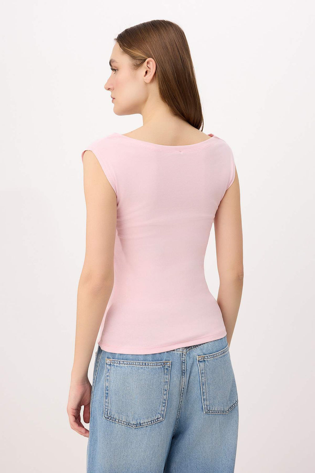 Pembe Fitted/Vucuda Oturan Kolsuz Pamuklu Esnek Orme Bluz TWOSS26BZ00712