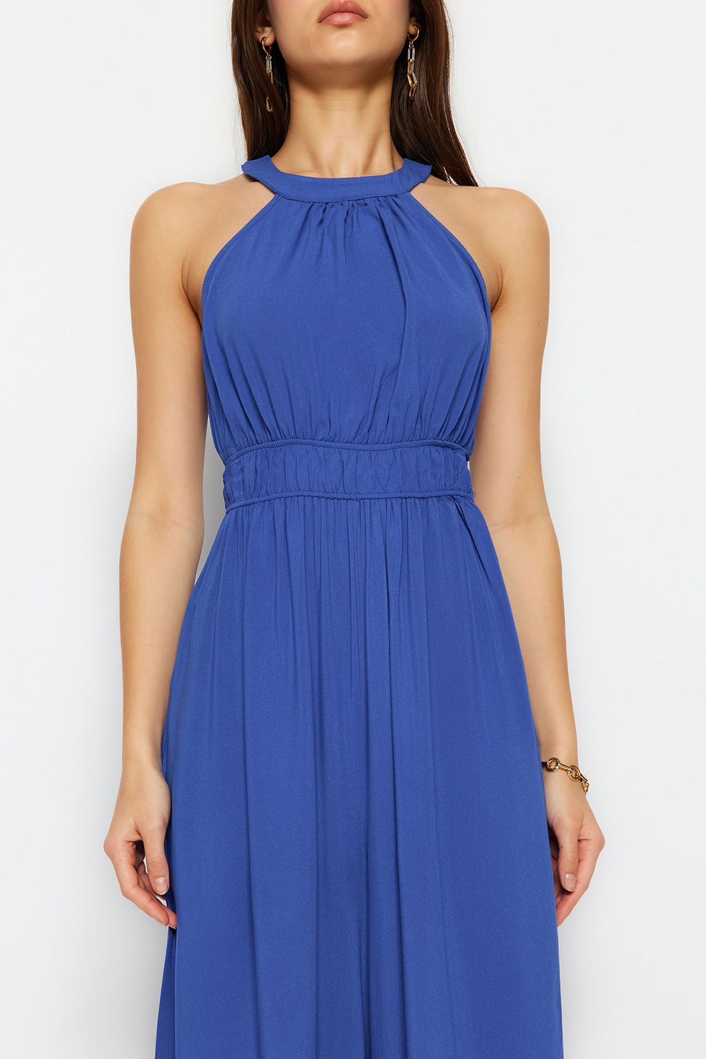 Indigo Beli Buzgu Detayl? Genis Paca Maxi Dokuma Tulum TWOSS23TU00121