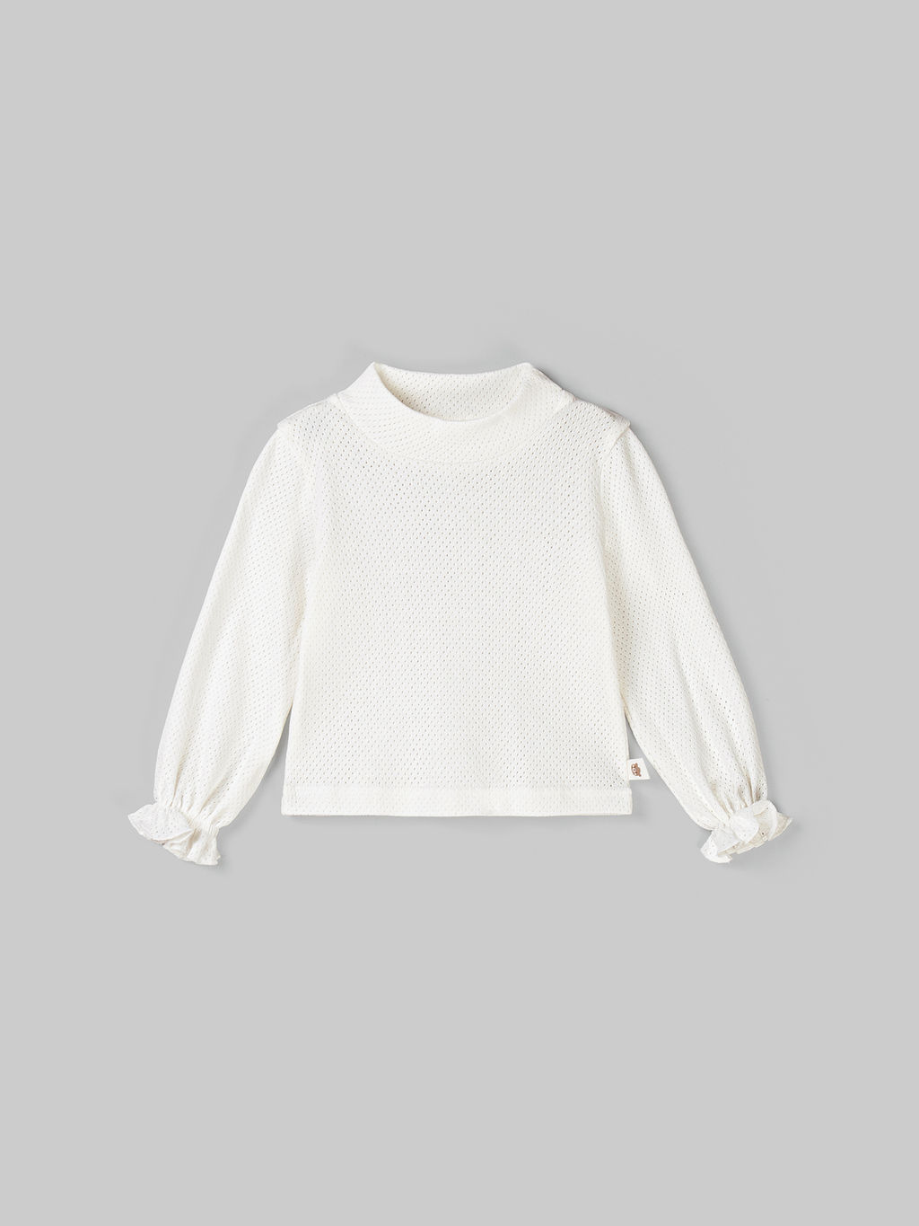 Лонгслив с воротником-стойкой Молоко из ажурного хлопка 0+ - Bungly фото 2