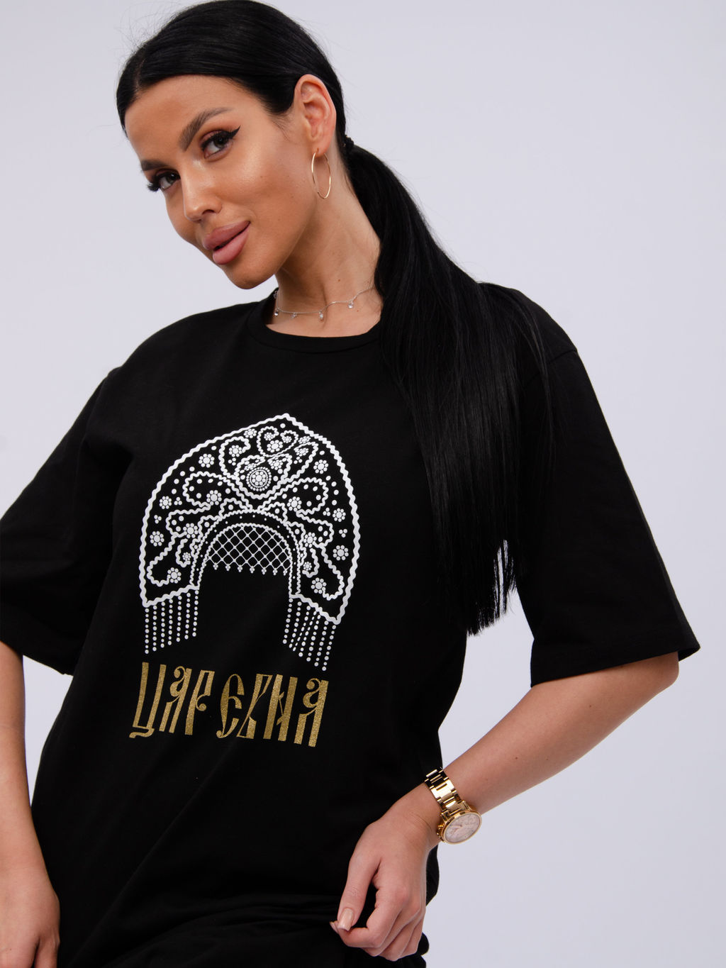 Сорочка "Царевна" чёрная, трикотаж