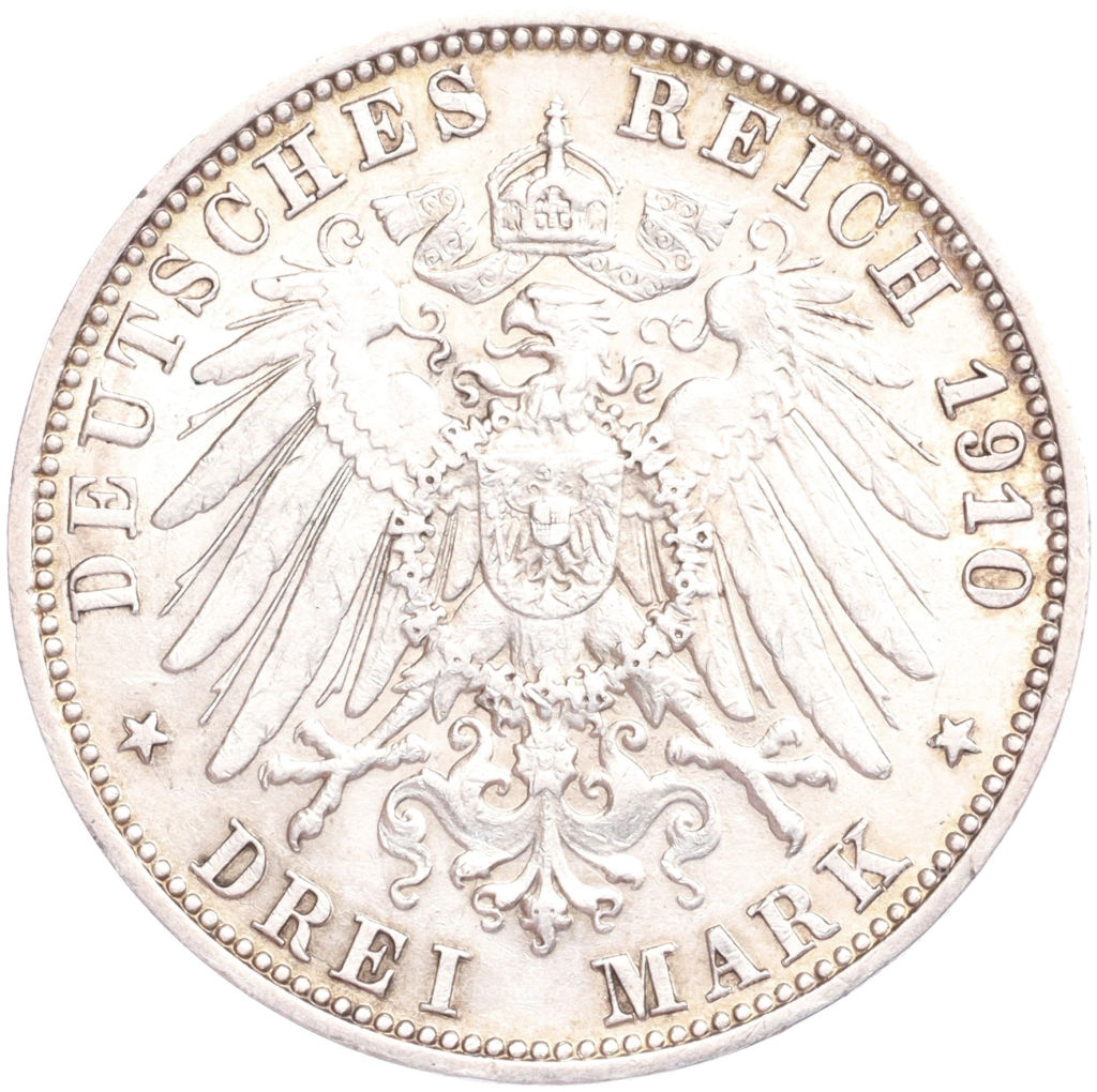 Монета 3 марки 1910 года F Германия (Вюртембург)