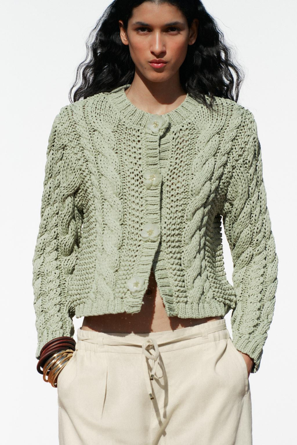 FLORAL BUTTON KNIT CARDIGAN - Zara фото 5