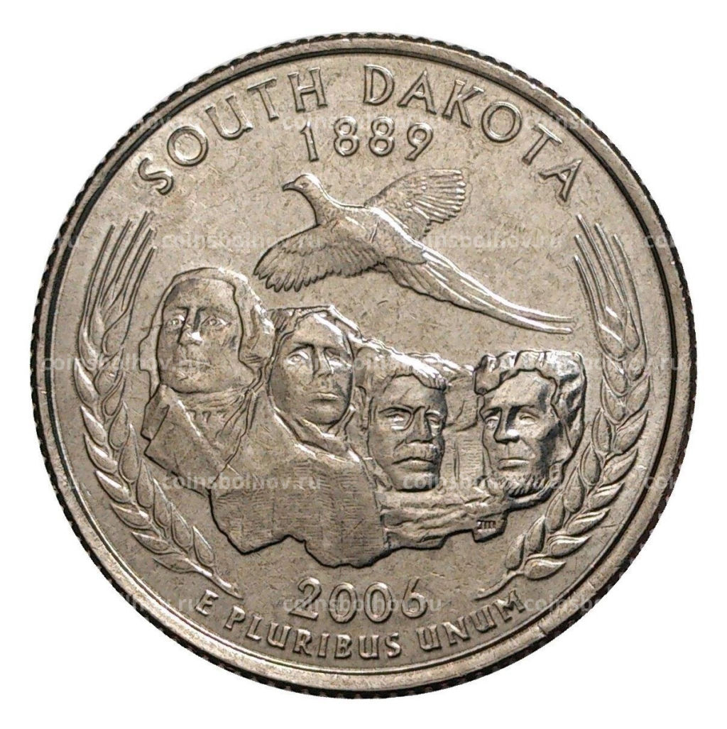 Монета 25 центов (1/4 доллара) 2006 года D США Штаты и территории Южная Дакота