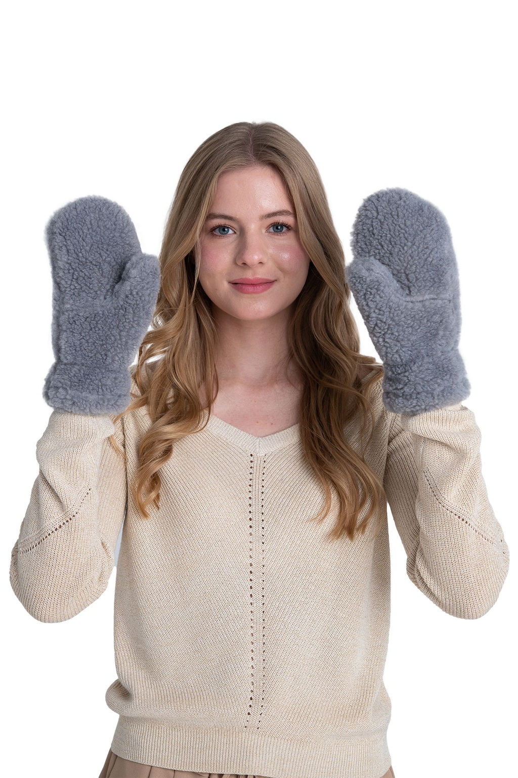 Варежки меховые на резинке ВАНИЛЬ - Woollamb фото 59