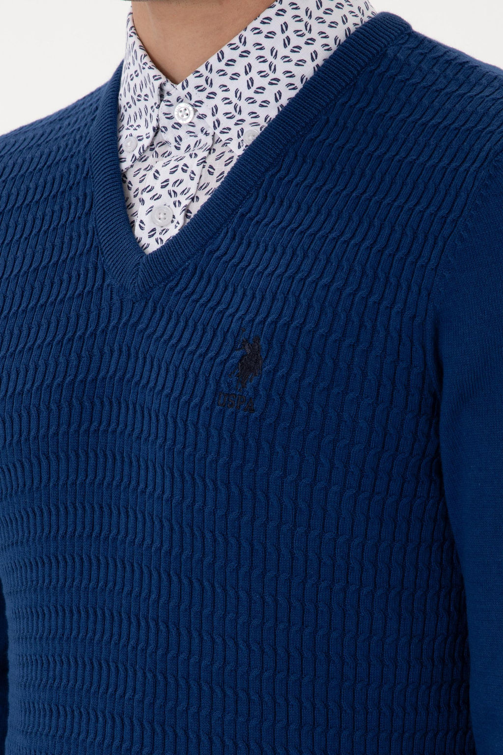 Erkek Slim Fit V Yaka _ndigo Basic Kazak - U.s. polo assn фото 7
