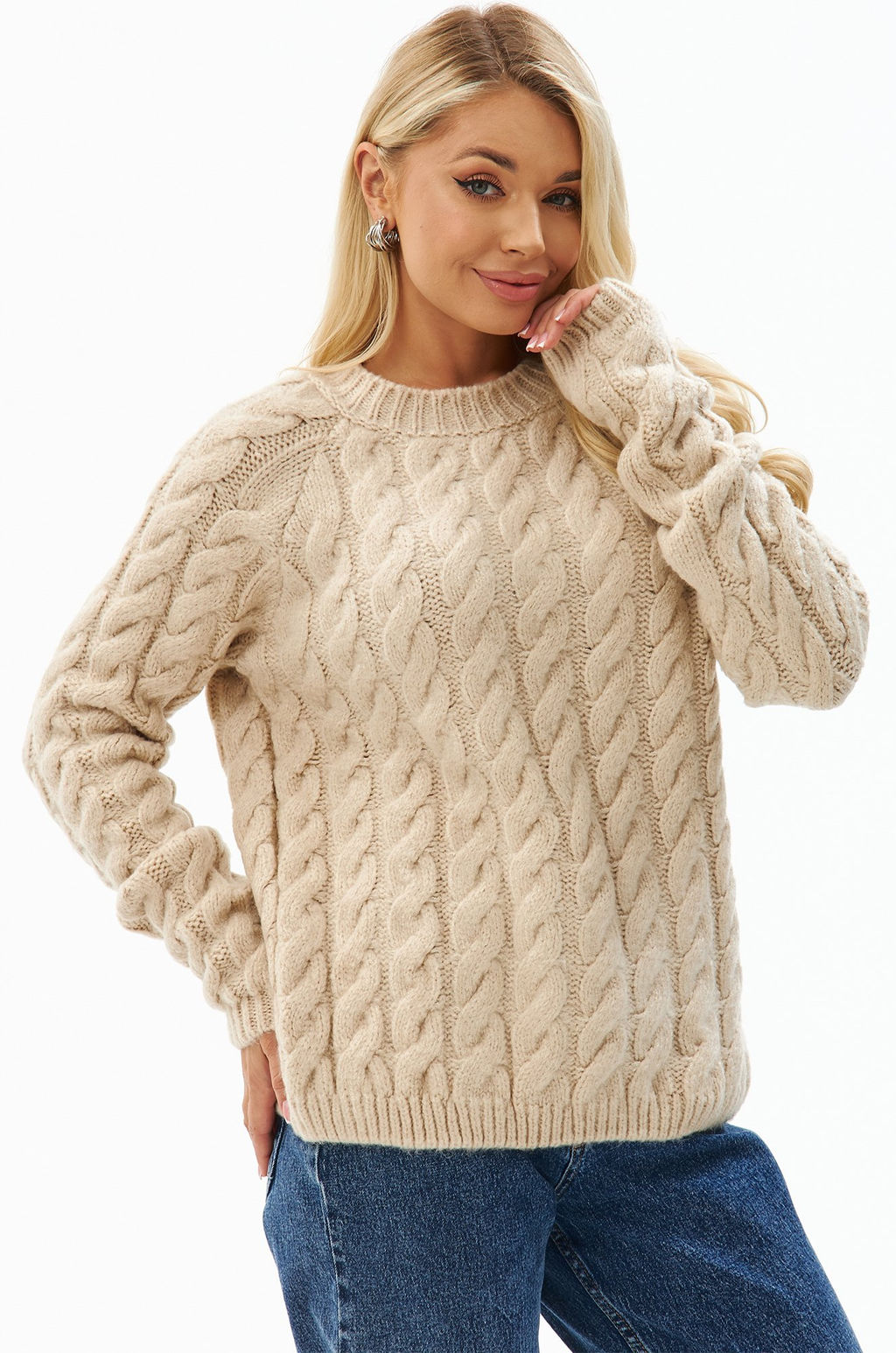 Женский свитер с косами оверсайз Happyfox