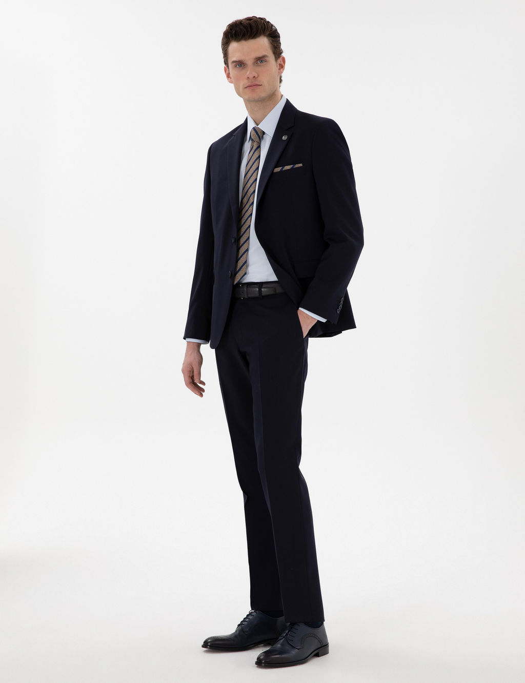 Lacivert Slim Fit Y_n Tak_m Elbise