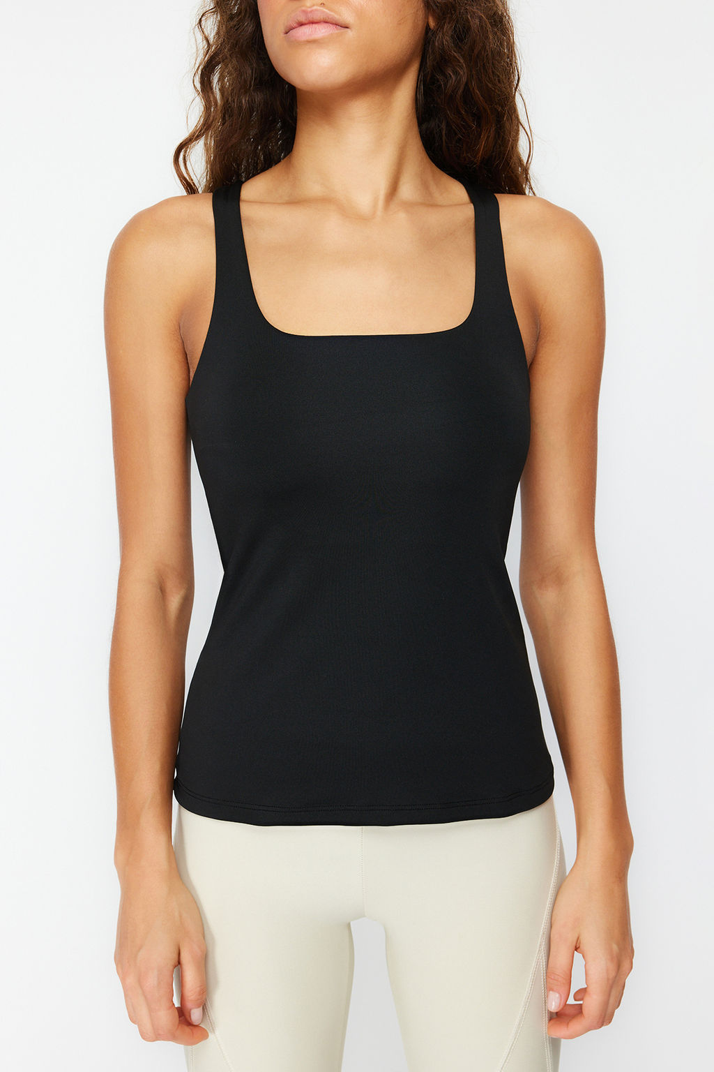 Siyah Toparlay?c? 2 Katl? Ici Pedli Spor Sutyenli Kare Yaka Orme Spor Ust/Bluz THMSS24BZ00002
