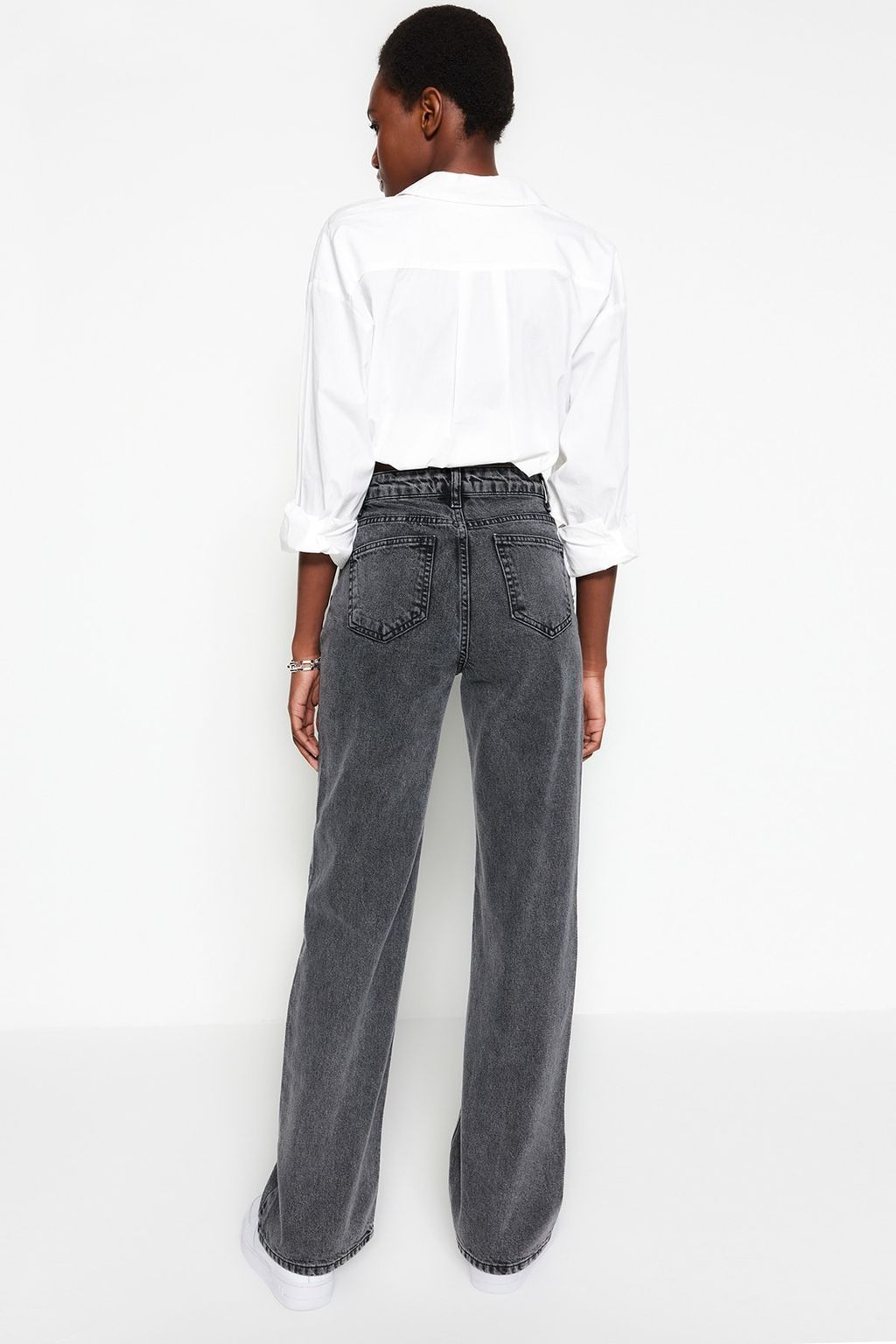 Antrasit Yuksek Bel Wide Leg Genis Paca %100 Pamuk Non-Stretch Jeans TWOSS23JE00068