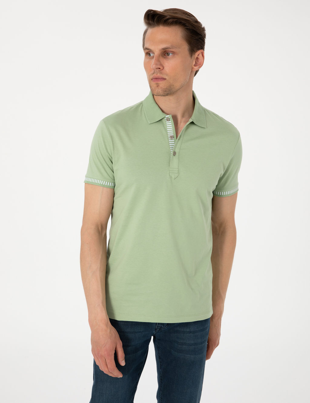 A__k Haki Slim Fit %100 Pamuk Ti__rt