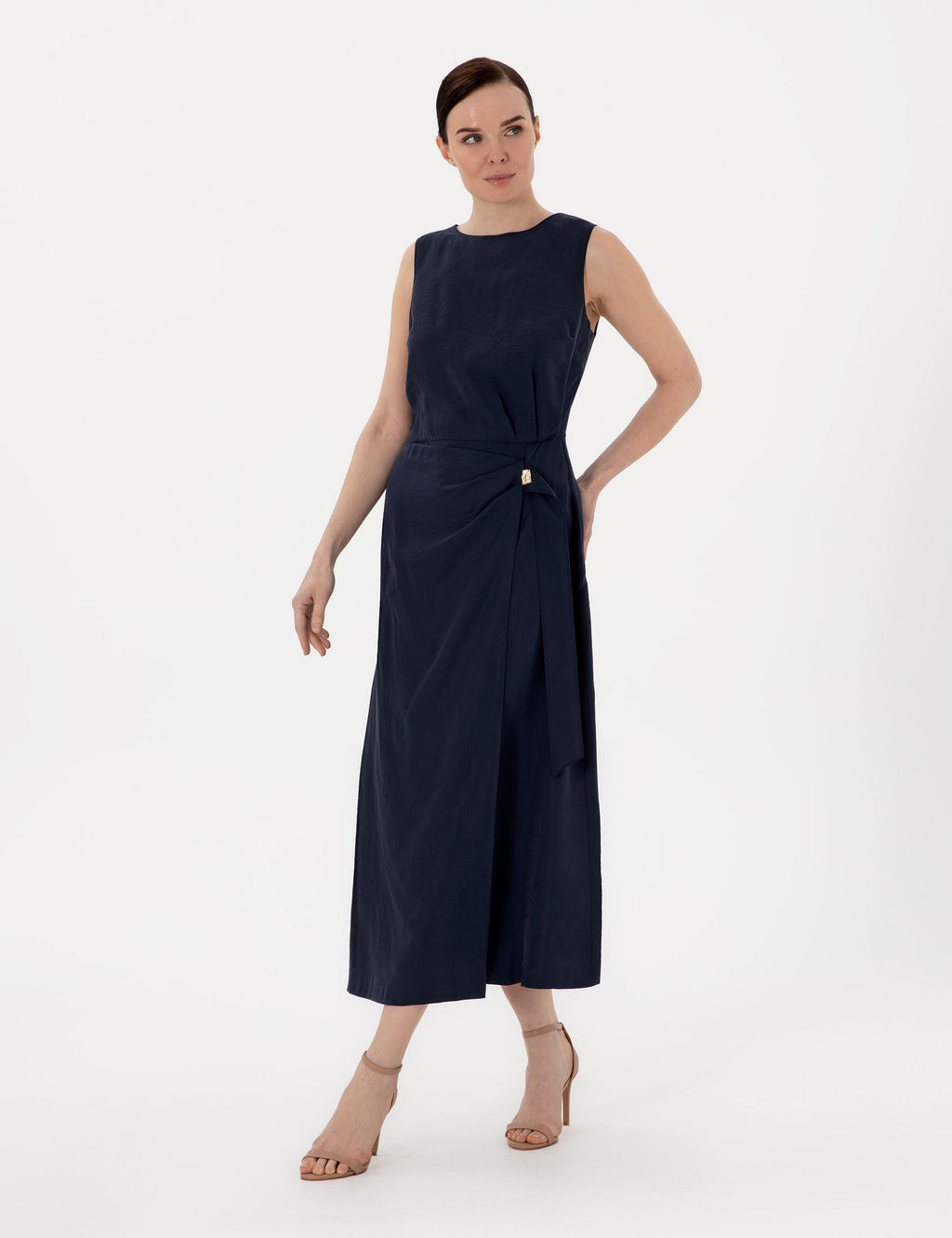 Lacivert Regular Fit Dokuma Elbise