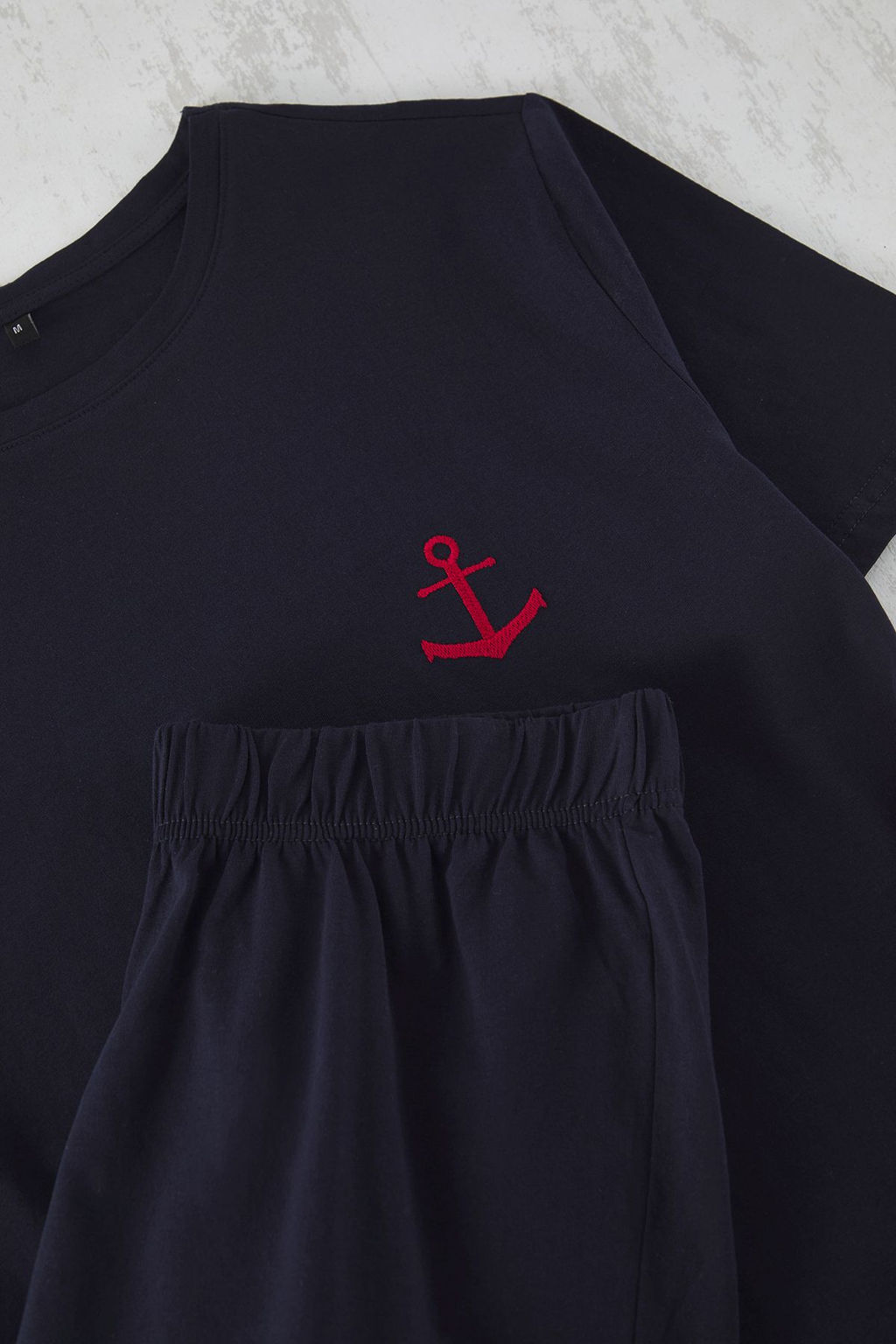 TRENDYOL MAN Lacivert Slim Fit Capa Nak?sl? Sortlu Orme Pijama Tak?m? TMNSS25PT00068 - Trendyolmilla фото 3