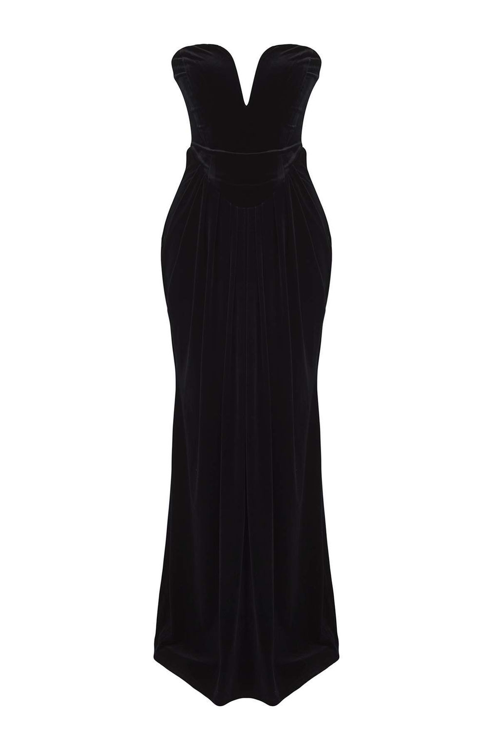 Limited Edition Siyah Kadife Kalp Yaka Maxi Abiye & Mezuniyet Elbisesi TPRAW26AE00006