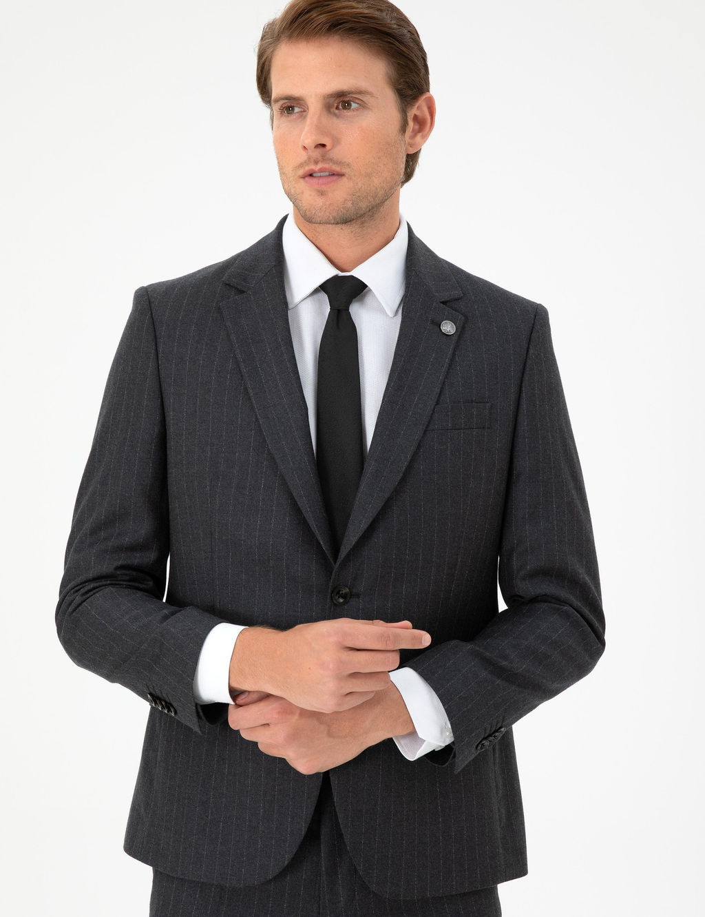 Antrasit Slim Fit _izgili Y_n Tak_m Elbise