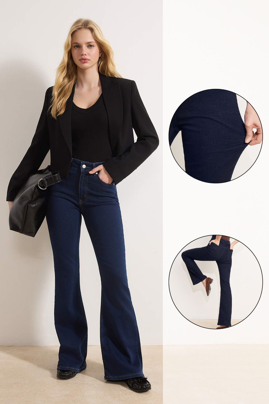 Siyah Yuksek Bel Flare Yumusak Ekstra Esneyen Orme Kot/Jeans TWOSS26JE00091 - Trendyolmilla фото 9