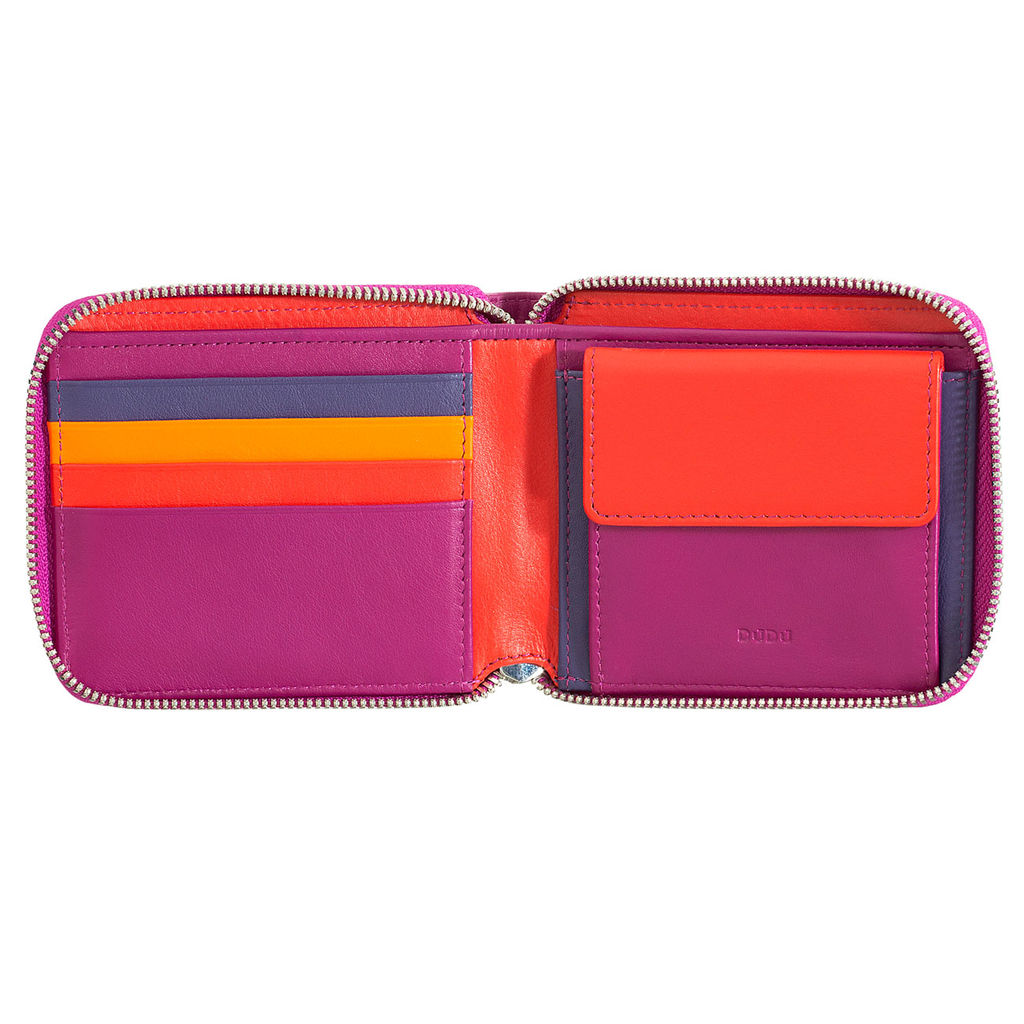 Итальянский кожаный кошелек на молнии DuDu серии Faro | фуксия - Dudubags фото 2