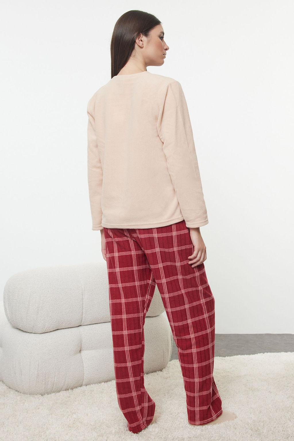 Trendyolmilla Somon Ekoseli Y?lbas? Temal? Polar K?sl?k Orme Pijama Tak?m? THMAW25PT00137  фото 5