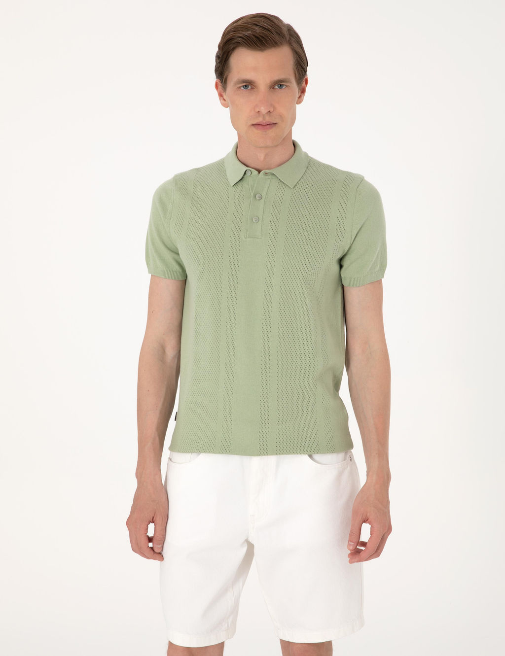 A__k Haki Slim Fit %100 Pamuk Polo Yaka Triko Ti__rt