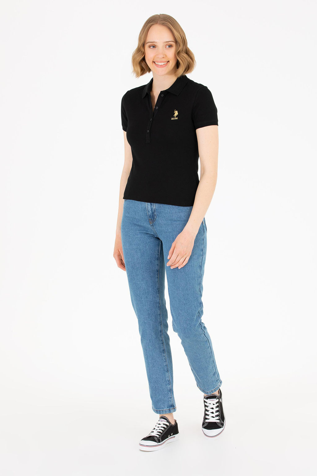 U. S. Polo Assn Женская черная базовая футболка с воротником-поло - U.s. polo assn фото 4