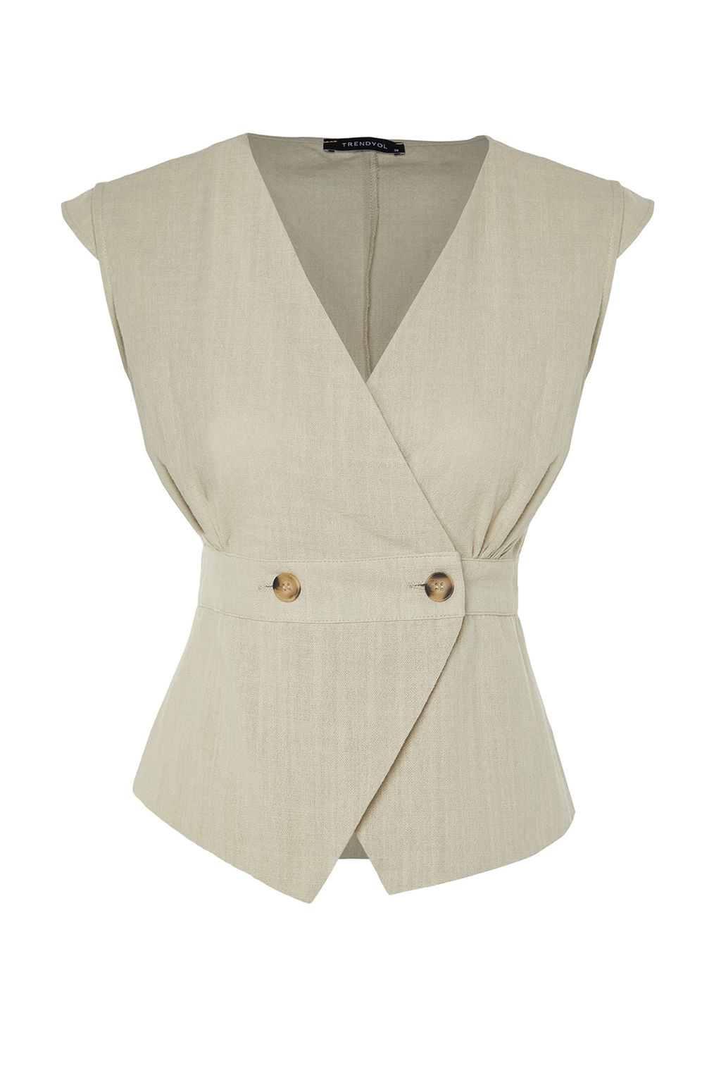 Gri Dokuma Kemik Dugme Detayl? Kruvaze Dokuma Bluz TWOSS20BZ0707