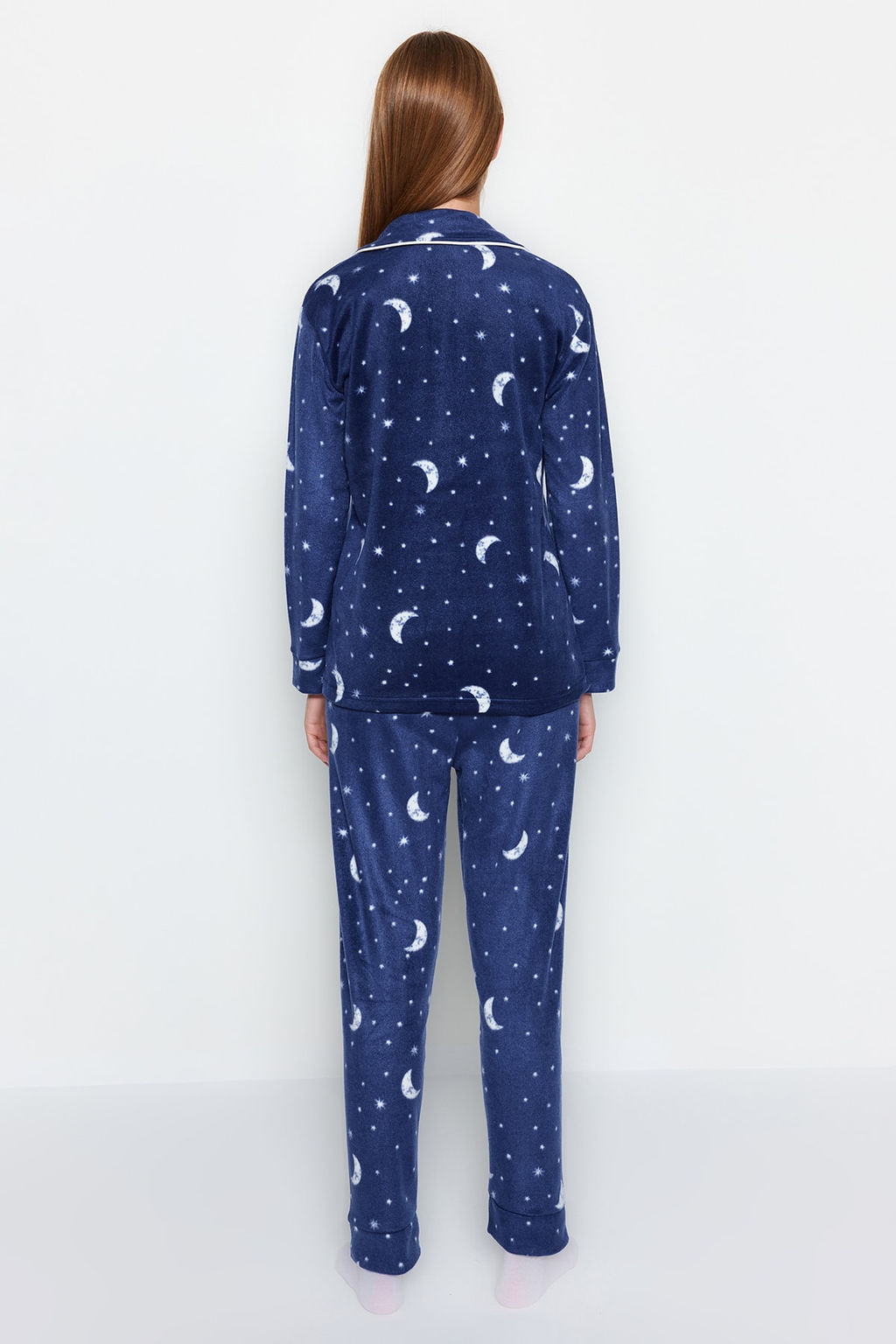 Trendyolmilla Lacivert Ay Desenli Polar K?sl?k Orme Pijama Tak?m? THMAW22PT0362  фото 8