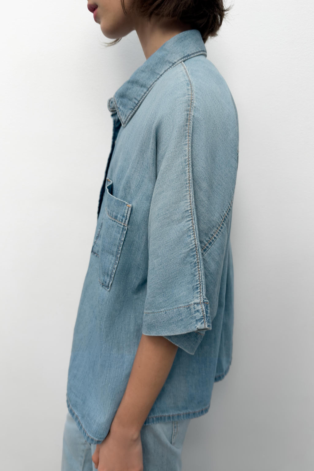 CAMISA DENIM TRF MANGA CORTA / Azul - Zara фото 3