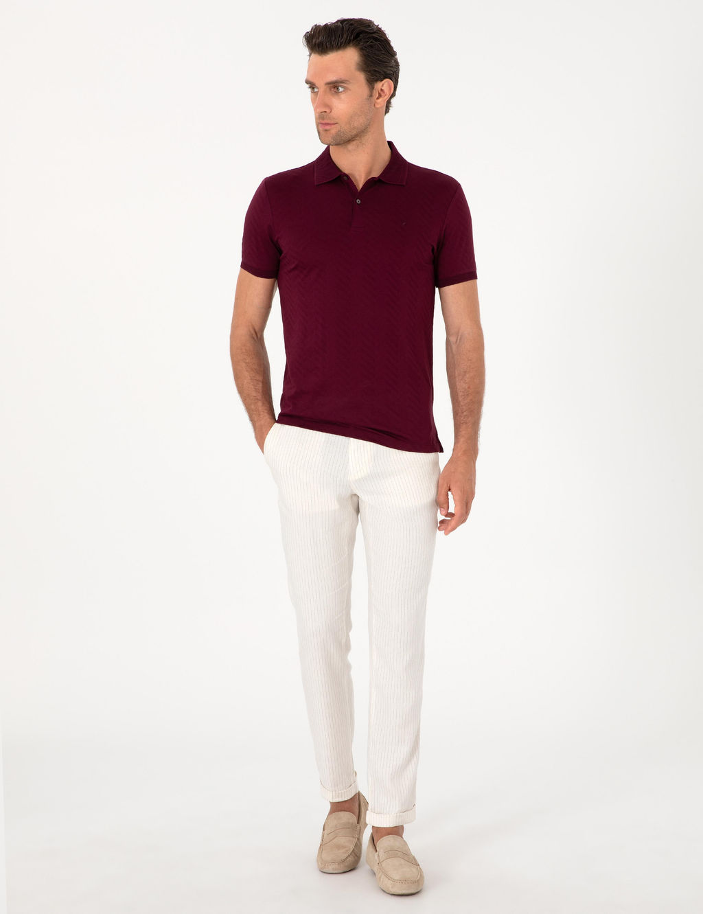 Bordo Slim Fit %100 Pamuk Polo Yaka T-shirt - Cacharel фото 4