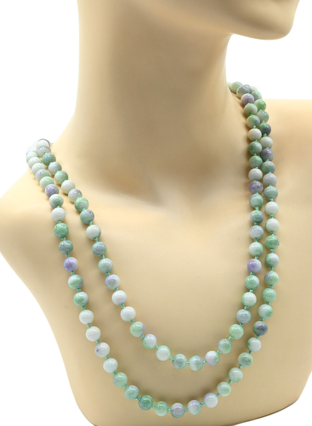 Бусы длинные из камня кальцит шарик 8мм цв.мятный, 110см