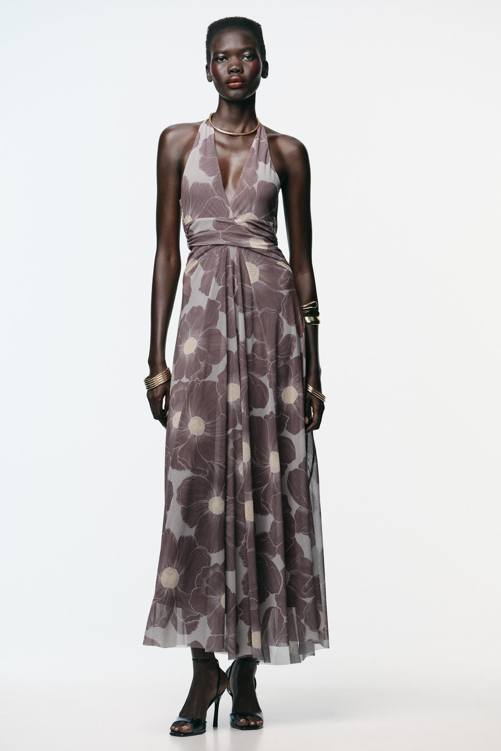CUT-OUT PRINTED TULLE LONG DRESS - Zara фото 9