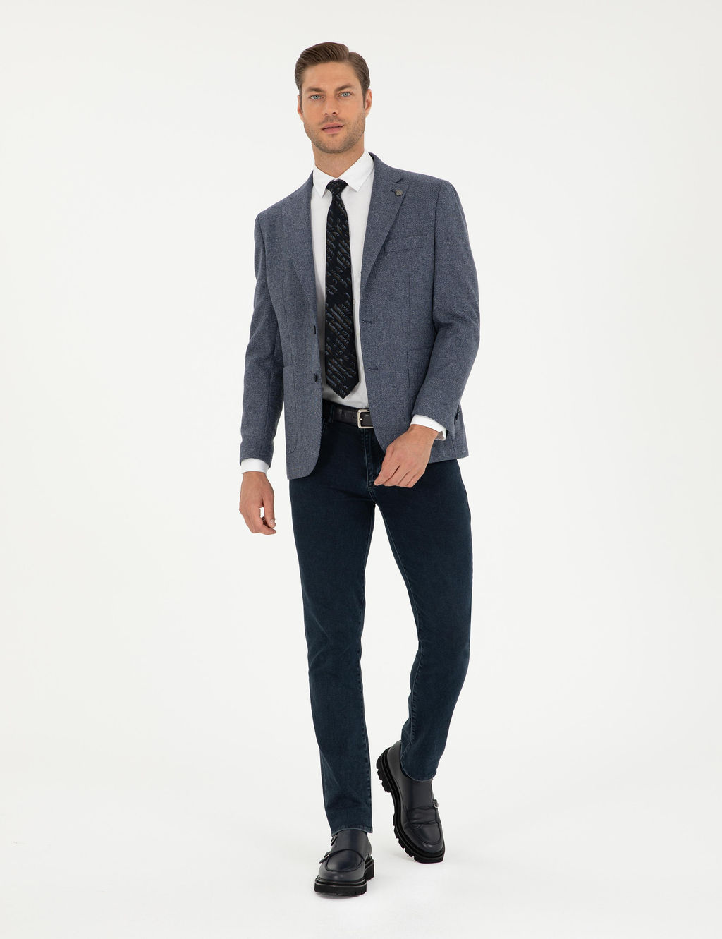 Lacivert Y_n Kar___ml_ Slim Fit Ceket