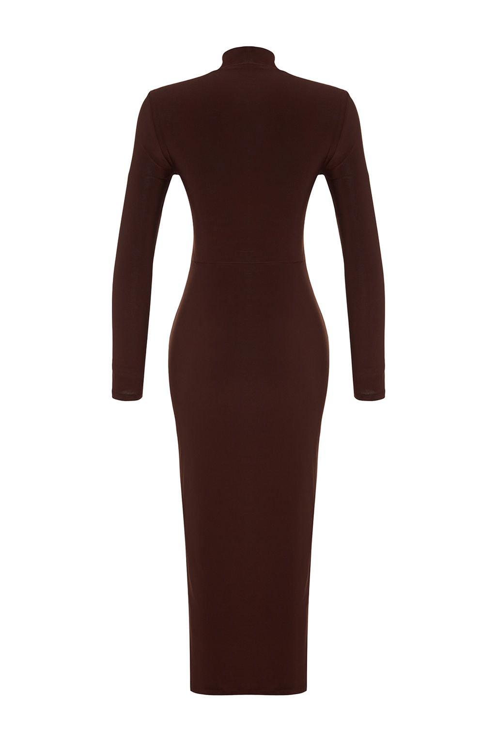 TRENDYOLMILLA Kahverengi Dik Yaka Fitted/Vucuda Oturan Maxi Esnek Orme Kalem Elbise TWOAW24EL00614  фото 8
