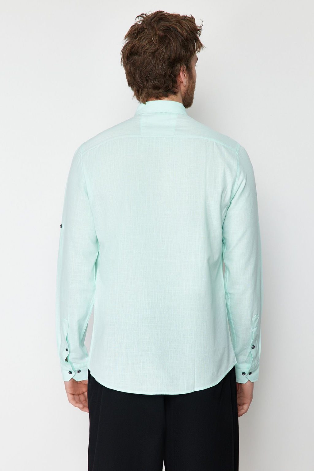 TRENDYOL MAN Koyu Yesil Dugmeli Yaka Apoletli Slim Fit Uzun Kol %100 Pamuklu Keten Gorunumlu Gomlek TMNSS20GO0189 - Trendyolmilla фото 34