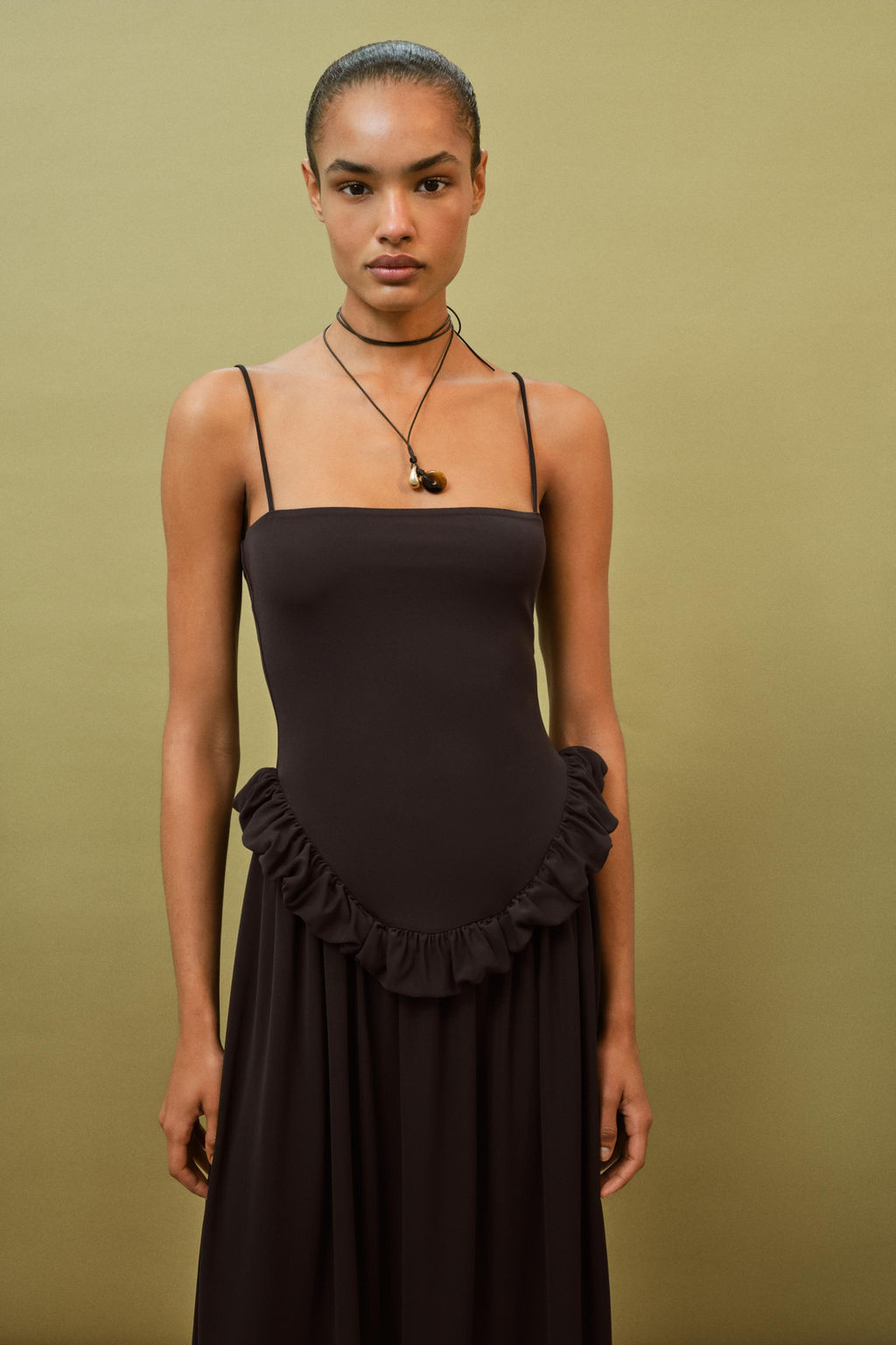 VESTIDO PEPLUM VOLUMEN / Marr?n oscuro - Zara фото 7